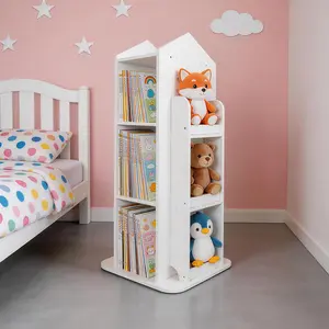 360° Rotating Bookshelf, White Rotating Bookshelf, Storage Organizer Rack, Revolving Corner Bookshelf, for Home Office Furniture Bookcase (White)