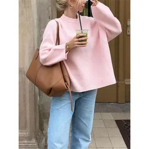 Women's Plain Drop Shoulder Sweater, Chic Casual Long Sleeve Round Neck Jumper Sweater Knitwear for Fall & Winter, Sweaters for Women, Fashion Ladies' Knitwear for Daily Wear