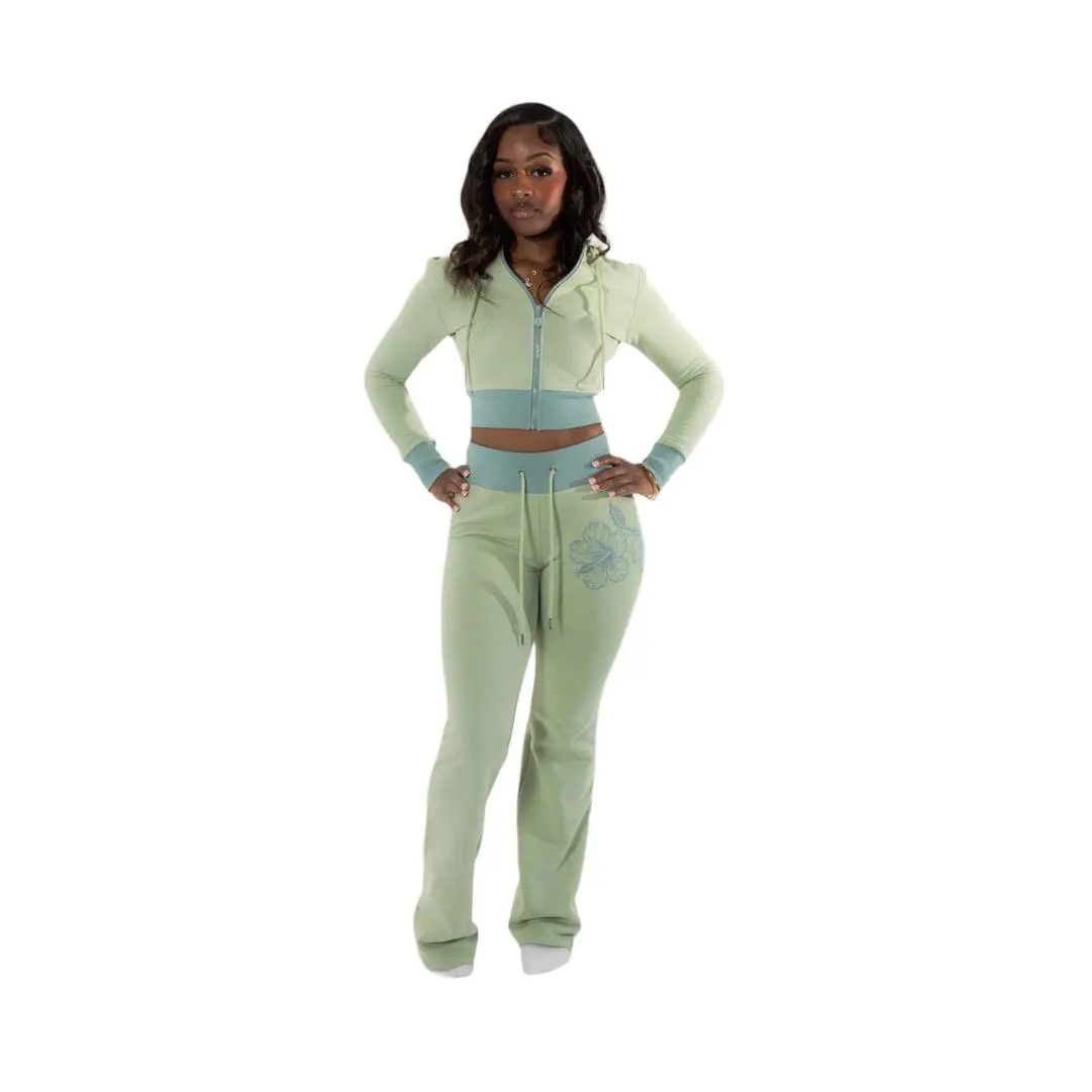 Island Muse Signature Jacket - Seafoam Sage 100% Cotton Elevated Lounge Wear