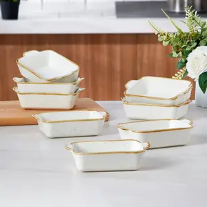 8pcs Ceramic Baking Dishes, Small Casserole Dish With Handle, Porcelain Bakeware Sets,5.25"Rectangular Baking Serving Dish For Casserole, Cakes, Dishwasher Oven Safe, Serving Elegant Mini Individual Casserole Dishes Straight From Oven To Table.