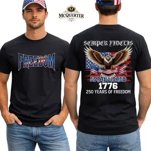 USA 250th Anniversary T-Shirt, 1776 Patriotic Eagle Freedom Graphic Tee, Semper Inspired 4th of July Back Print Shirt for Men and Women.