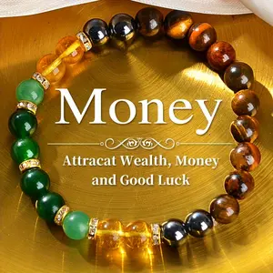 1Pc Bohemian lucky bracelet - featuring green, brown and gold interlocking beads of natural stones, suitable for prosperity, good luck, daily and formal occasions,Luxurious and successful gifts for business people and fashion enthusiasts