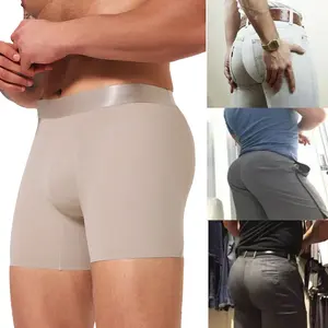 Menswear Butt Lifter Padded Underwear  Boxer Briefs Hip Enhance Shorts Body Shaper Shapewear Breathable Stretchy Elastic Fabric Tummy Control Pants Fitted Sports Compression Trunks Plain Beige Lingerie Panties Casual