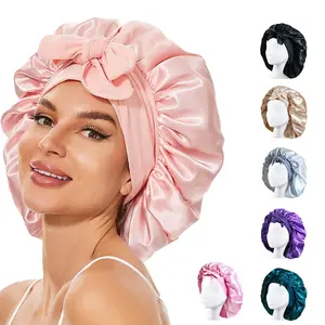 Sunny hair elastic ribbon bowknot imitation silk sleeping cap with wide brim beauty and hair care