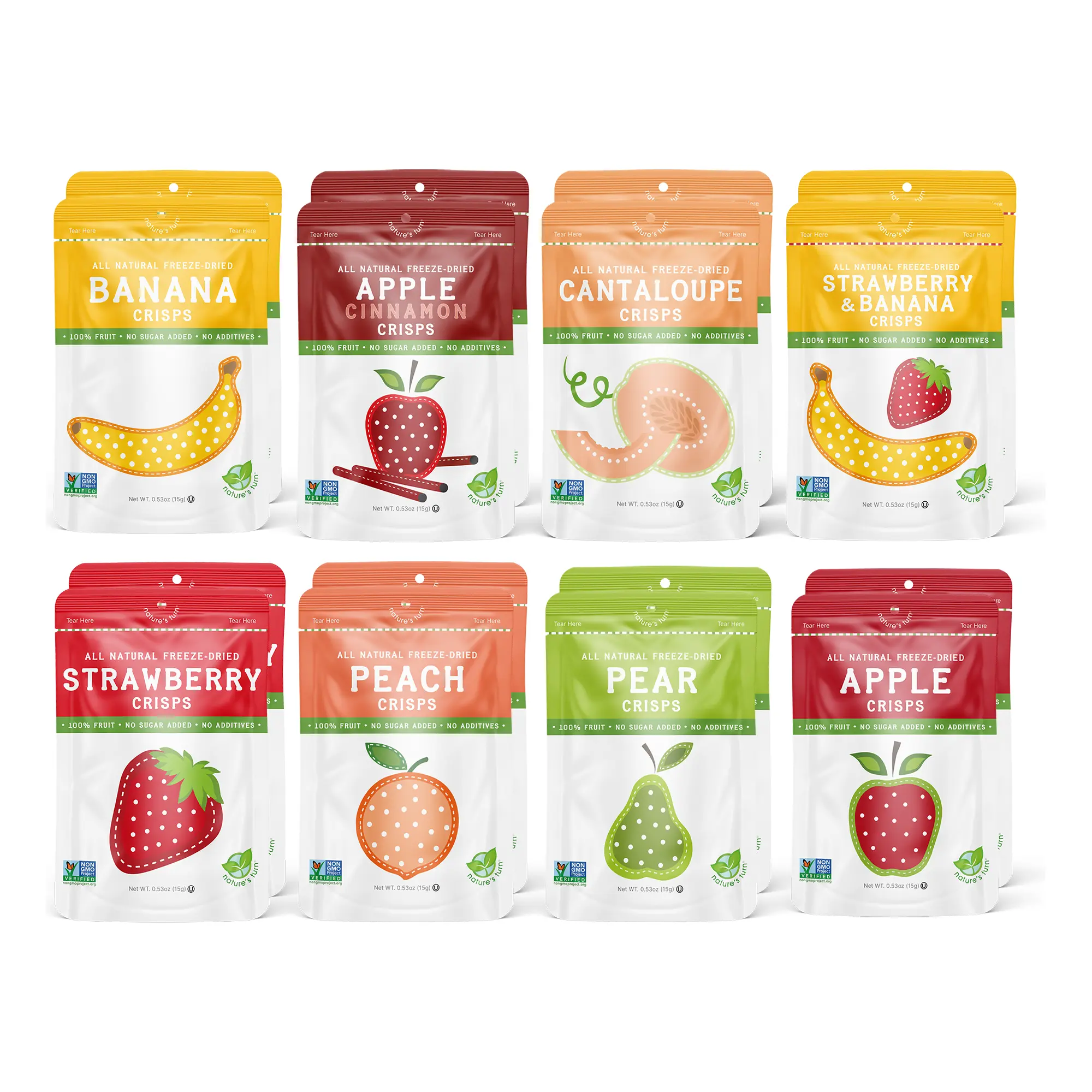 Freeze-Dried Fruit Crisps Mega Variety Snacks Pack (0.53oz) 16-Pack, No Sugar Added, Non-GMO, Gluten-Free, Plant-Based Snacks by Nature's Turn