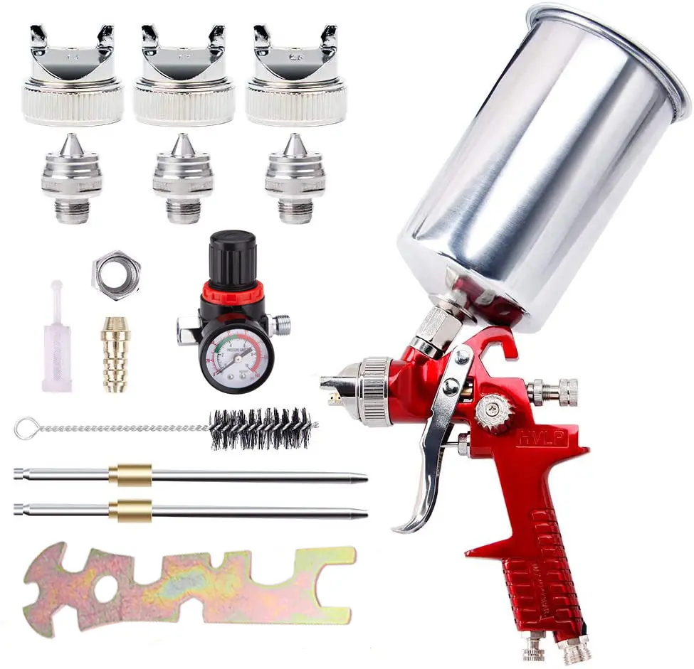 1000cc Professional HVLP Paint Sprayer Full Kit - Paint Sprayers with 1.4/1.7/2.0mm Nozzles, Air Regulator for Auto Jobs, High Viscosity Coatings on Furniture, Brass, Aluminum, Household Appliances