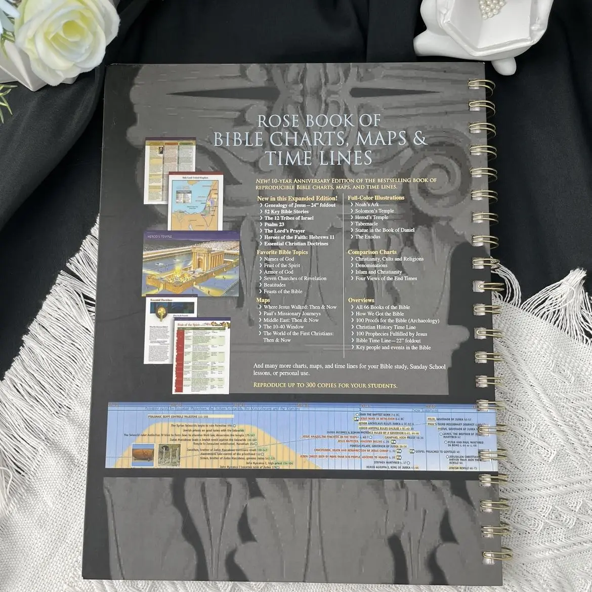 Rose Bible Chart, Map & Timeline Notebook, spiral-bound; Christian Bible history timeline and scripture reference guide; church Bible learning devotional religious gift