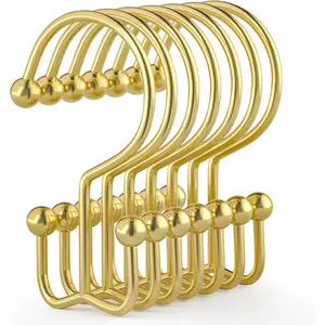 Shower curtain hooks, 12-piece shower curtain rings, durable gold shower curtain hooks, double sliding shower curtain rings rust-proof, simple shower hooks for shower curtains and liners, gold