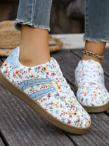 Women's Floral Sneakers Soft Sole Comfortable Casual Shoes Perfect Match for Dresses New Arrival Fashion Footwear