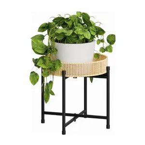 Bamworld Rattan Plant Stand Indoor Boho Plant Table for Large Plants Single Plant Stool Plant Holder for Living Room Bedroom