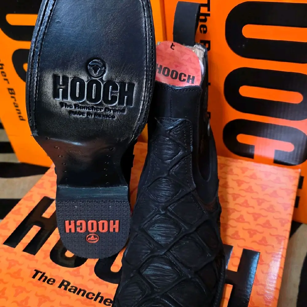 HOOCH Men's Black Crocodile Pattern Leather Boots for Fishing - Durable & Comfortable HOOCH Brand Footwear