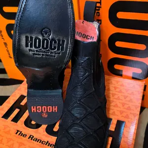 HOOCH Men's Black Crocodile Pattern Leather Boots for Fishing - Durable & Comfortable HOOCH Brand Footwear