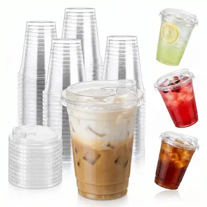 100pc 12-24oz Bulk BPA-Free Polyethylene Terephthalate Disposable Plastic Dome Lid Cups - Portable Party Supplies for Birthdays, Weddings