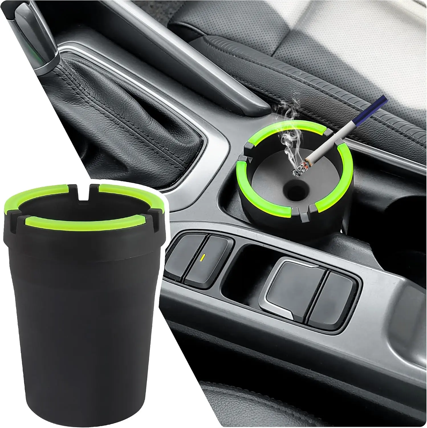 Smokeless Ashtray with Lid, Portable Cup Holder Ashtray for Car Truck SUV, Multifunctional Smell-Proof Car Interior Accessory (Black)