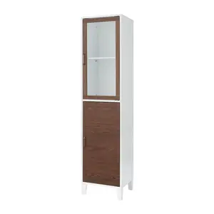Tyler Modern Wooden Linen Tower Cabinet, Walnut/White
