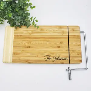 Personalized Cheese Cutting Board with Metal Cheese Cutter for Cutting Chocolate 12" x 6" Bamboo Rectangle New Home, Couple Gift Charcuterie