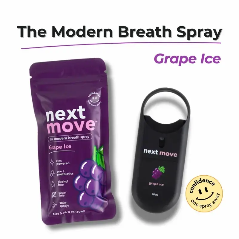 Next Move Breath Spray | Zinc Oral Spray for Fresh Breath | Pre + Postbiotic Formula | Sugar-Free Alcohol-Free | Loop-Top Keychain Bottle