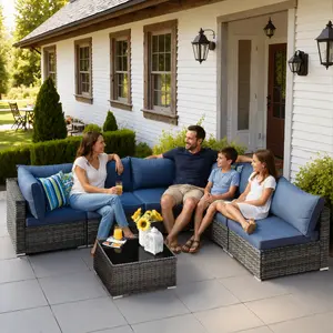 【Summer Vibes】OVIOS 7-Piece Outdoor Patio Furniture Set, Wicker Sectional Sofa with Coffee Table, All-Weather Conversation Set with Cushions for Backyard Patio Deck Garden Outdoor Seating