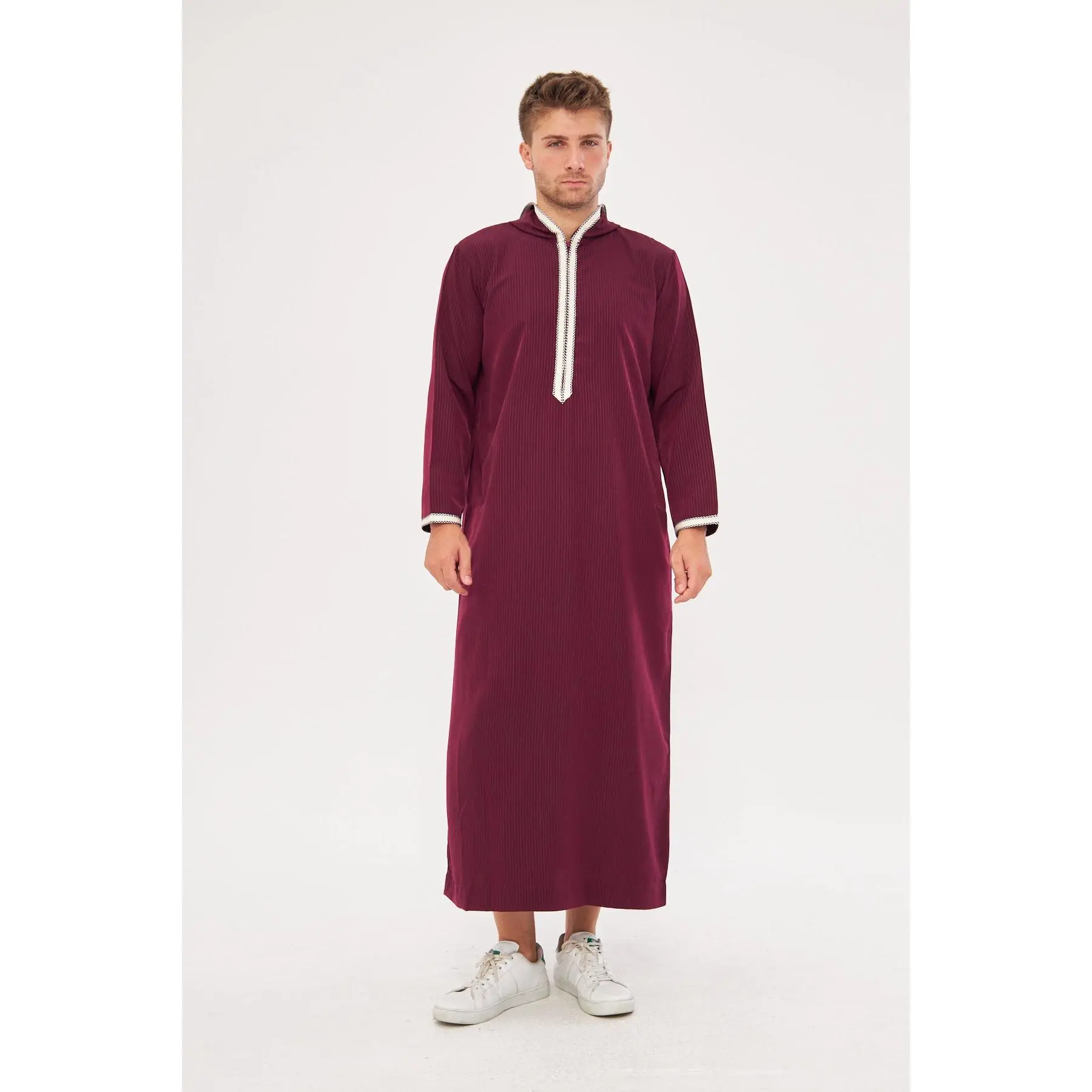Moroccan Long Sleeve Thobe - Burgundy