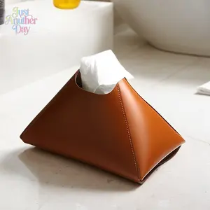 Minimalist Faux Leather Tissue Box Cover Modern Pyramid-Shaped Napkin Holder for Bathroom Living Room and Car Sleek PU Leather Tissue Storage Organizer for Home Decor