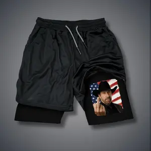CHUCK NORRIS Double-Layer Sports Shorts Graphic Shorts Black Shorts Camo Shorts Streetwear Shorts Men Outfits Men Short Shorts Vacation Outfits Shorts