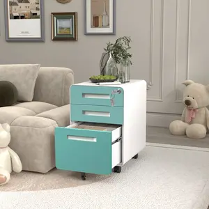 Secure 3 Drawer Metal File Cabinet with Lock, Fully Assembled Mobile Filing Cabinet, 5 Anti-Tilt Wheels, Under Desk Storage for A4/Letter/Legal Size, Home Office