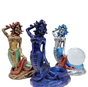 Exquiste and Small Medusa Statue in Resin Greek Gods Miniature Figurine Gold Medusa, Silver Medusa and Blue Medusa. Best for Home decor, indoor and outdoor decorations. shop or restaurant decor