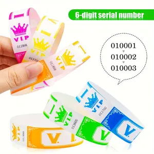 Waterproof Sequential Numbered Event Wristbands, 100/600pcs Neon Color VIP Paper Bracelets for Festival Party Accessories
