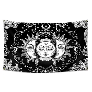 1pc, Sun and Moon Flag Banner, Tarot Card Table Cloth, Black and White, 2*3ft(60*90cm) /3x5ft (90*150cm), 4 Grommets, Single-Sided Printing, for Indoor, Outdoor, Home, Garden, Lawn, Room, Party, Decorations