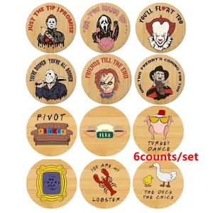 Round Bamboo Cup Mat, Insulated Tea & Coffee Mug Pad, Wooden Heat Resistant Coaster for Home Use, Cartoon Design Drink Accessory2026, Wooden Coasters, Coasters for Drinks