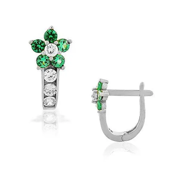 925 Sterling Silver Small Hoop Huggie Earrings for Adults - Flower, Floral Shape, White-Purple Amethyst-Tone CZ, 0.25in Max Width, 1.3g