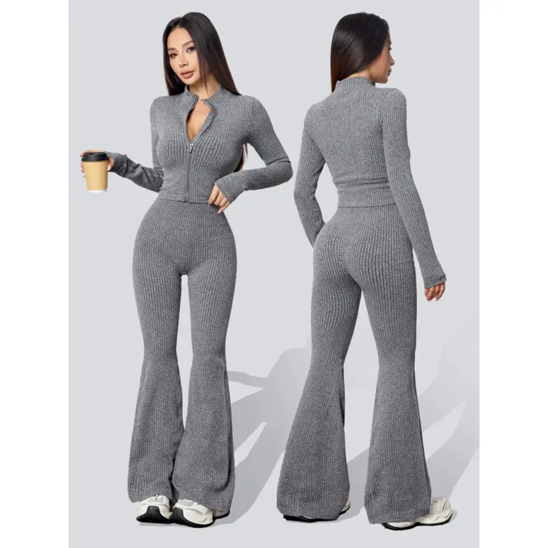Women's Two-Piece Set, Knit Tracksuit Matching Set, Textured