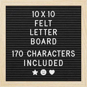 Felt Letter Board - 10x10", Black - 170 Letters, Numbers & Emojis for Celebrations & Announcements - Customizable Message Letterboard w/Wooden Frame for Home Decor & Office Use - by
