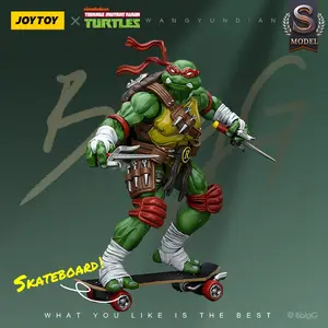 Joytoy Official Ninja Turtle Raphael Action Figure, 4.2 Inch Collectible Toy, Articulated Figures, Full Jointed Model with Skateboard, Pizza & Battle Effects