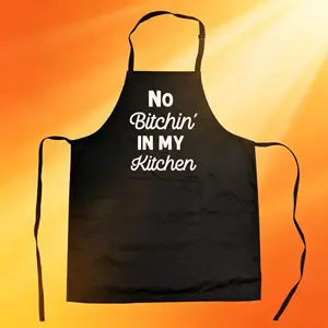Cookout Apron No Bitchin In My Kitchen Grilling Baking Cooking Gift for Her Mom Funny Aprons Adjustable Household Items Graphic Print Funny Food Cover Novelty Cooking Aprons for Men Black