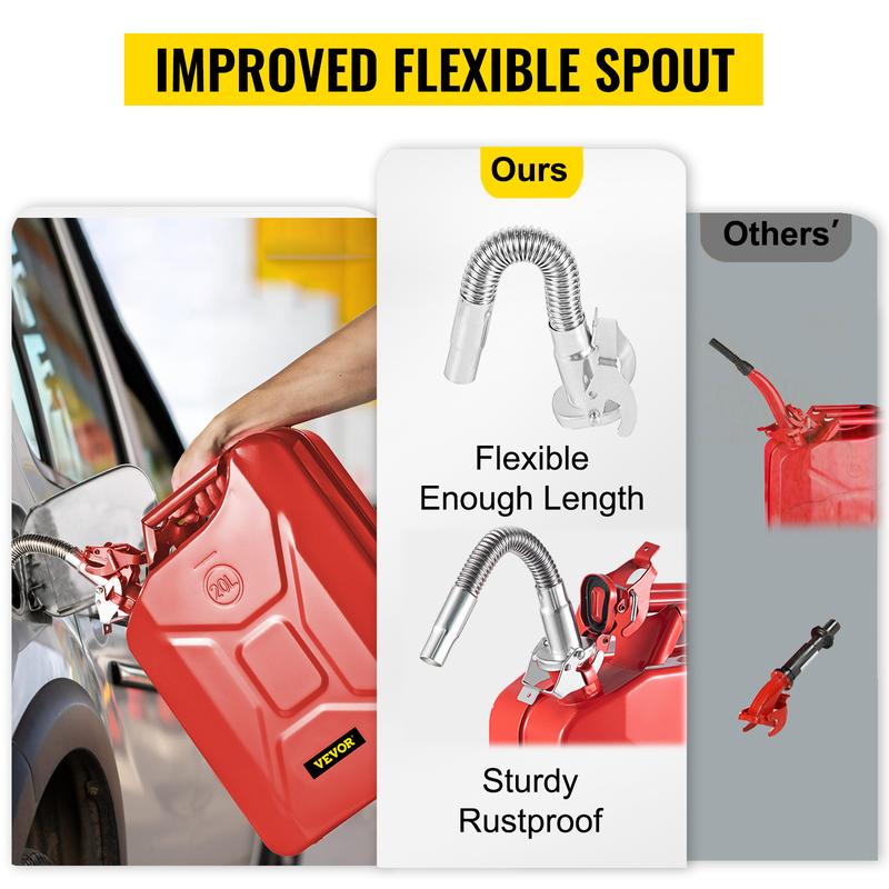 VEVOR Jerry Fuel Can, TikTokShopBlackFriday, 5.3Gal / 20L Portable Jerry Gas Can with Flexible Spout System, Rustproof ＆ Heat-resistant Steel Fuel Tank for Cars Trucks Equipment Bottles Organiser VEVOR Super Brand Day