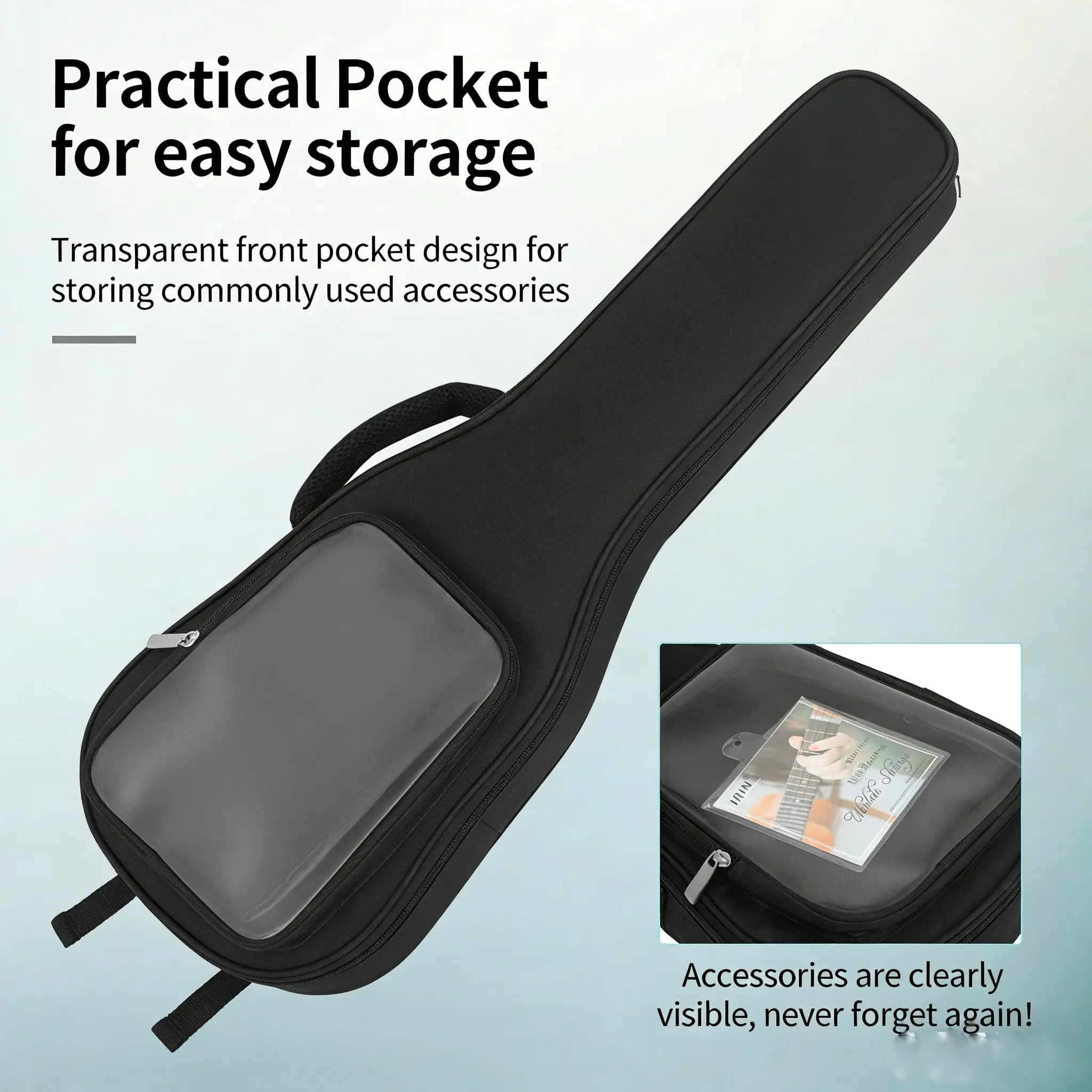 Irin 23 Inch Transparent Side Pocket Ukulele Guitar Bag, Cotton Waterproof Case, Small Guitar Protection Cover, Durable Musical Instrument Accessory