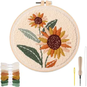 Punch Needle Kit Adults Beginner - Step-by-Step Video & Guide, Includes Hoop/Needle/Yarns/Punch Needle Fabric with Pattern, Spring Embroidery Craft Gifts for Women