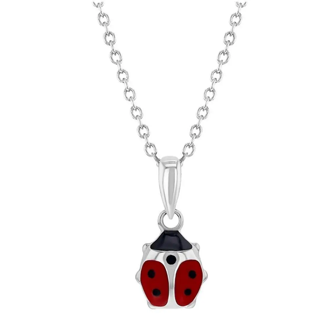 Silver Ladybug Enamel Pendant Necklace 18-inch