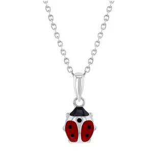 Silver Ladybug Enamel Pendant Necklace 18-inch