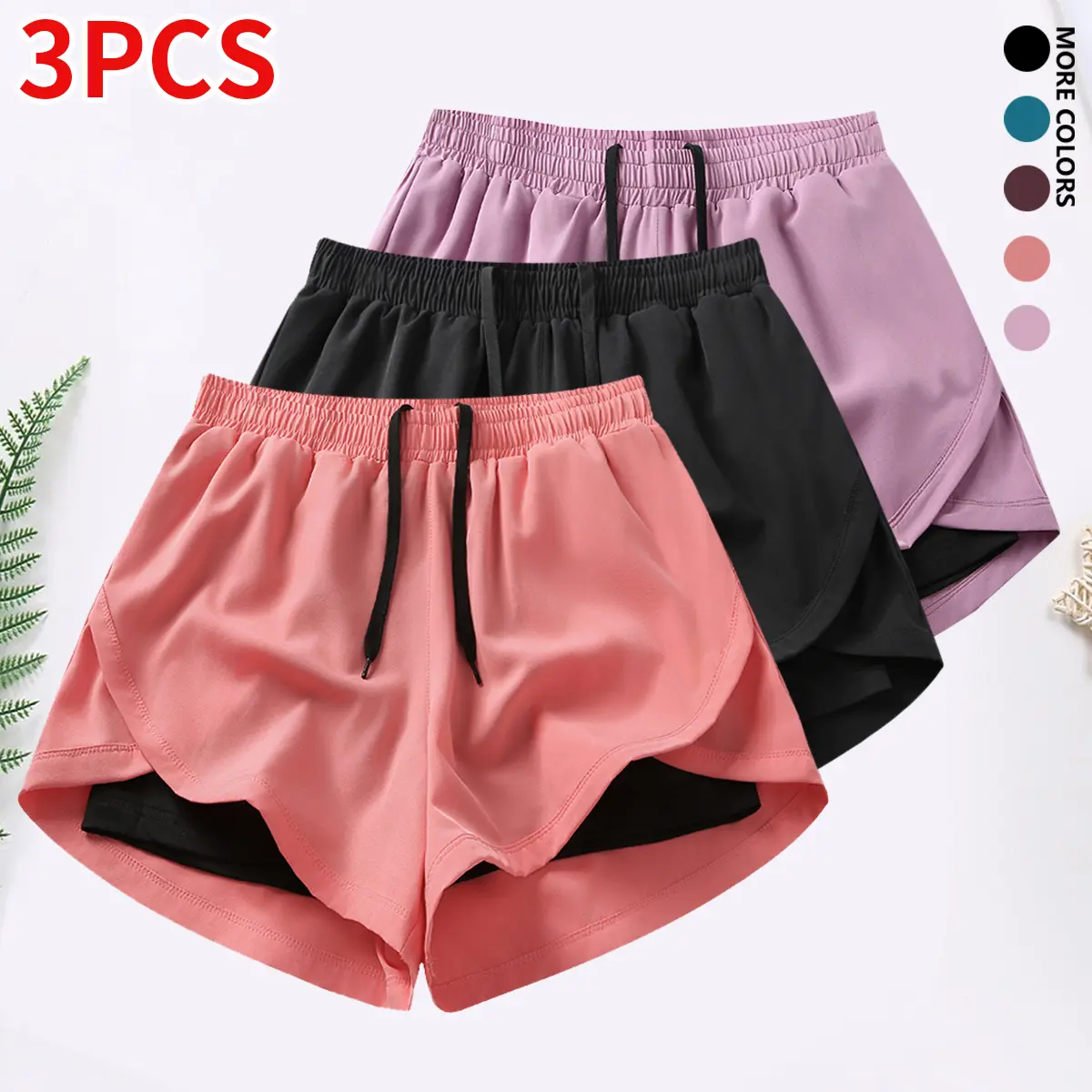 3-piece women’s casual athletic shorts set featuring built-in lining, drawstring, and elastic waistband — suitable for running, fitness, and outdoor activities; running gear | casual sportswear, women’s shorts, summer bottoms 3-piece women’s casual athletic shorts set featuring built-in lining, drawstring, and elastic waistband — suitable for running, fitness, and outdoor activities; running gear | casual sportswear, women’s shorts, summer bottoms