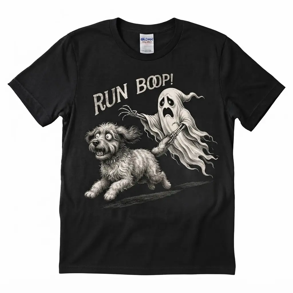 Unisex "RUN BOOP!" Funny Halloween Ghost Graphic T-Shirt - Soft Cotton Tee