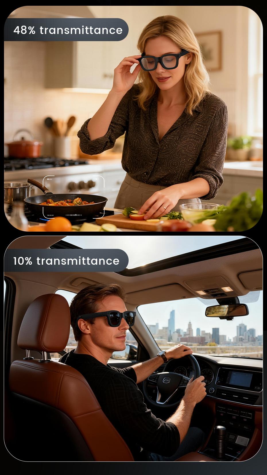 Electrochromic Smart Touch Control Camera Glasses 8MP Full Array Mic Voice Call Touch Sensitive Adjustment Perfect Christmas Gift for Tech Lovers Digital Wearable