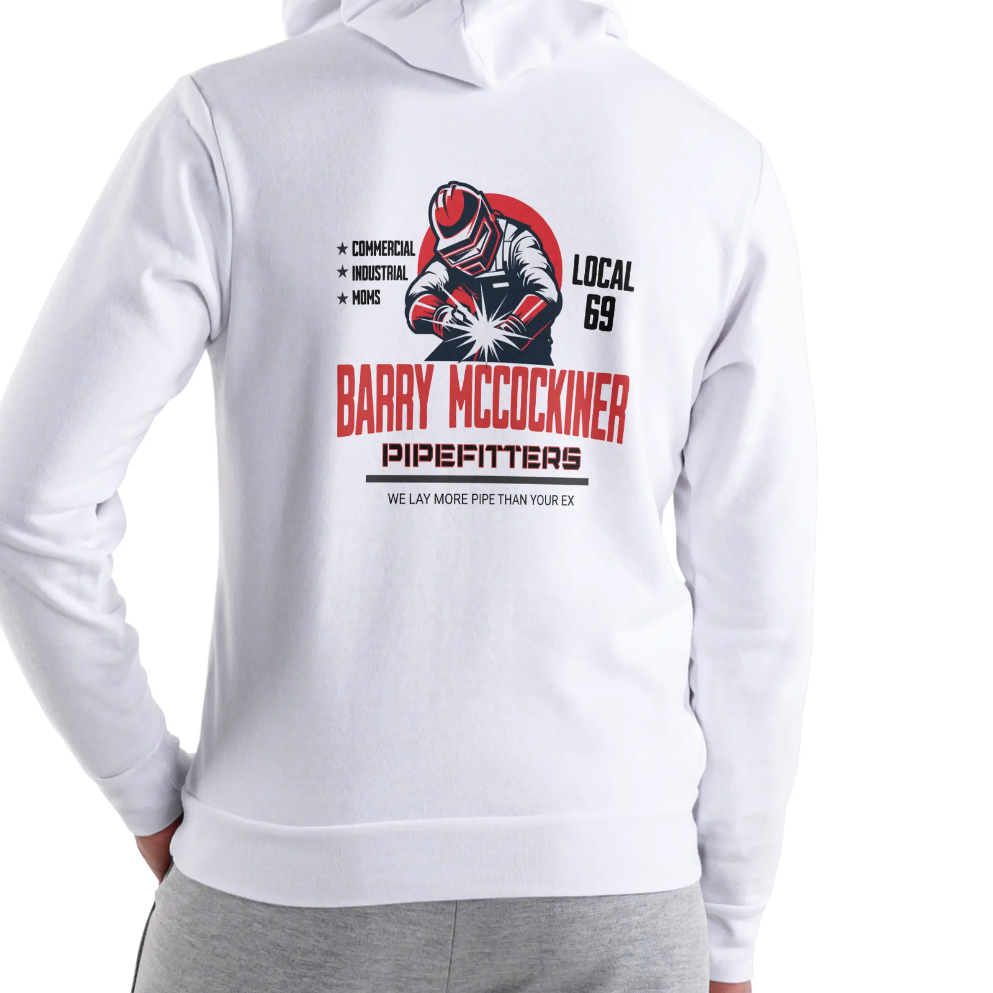 Men's BARRY MCCOCKINER Local 69 Pipefitters Graphic Print Hoodie - Unisex Cotton-Polyester Menswear Long-Sleeve Pullover Sweatshirt, Casual Streetwear Top