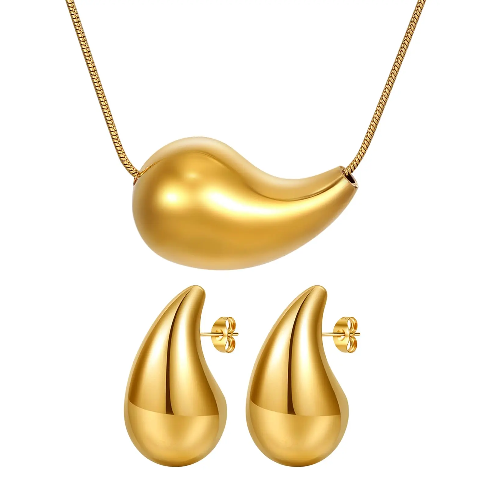 OIDEA Women's 2-Piece Chunky Look Thick Hoop Earrings & Hollow Drop Necklace Set, Hypoallergenic Stainless Steel Teardrop Dupe Jewelry, Gift for Female Fashion Enthusiasts summerwins,summerwins