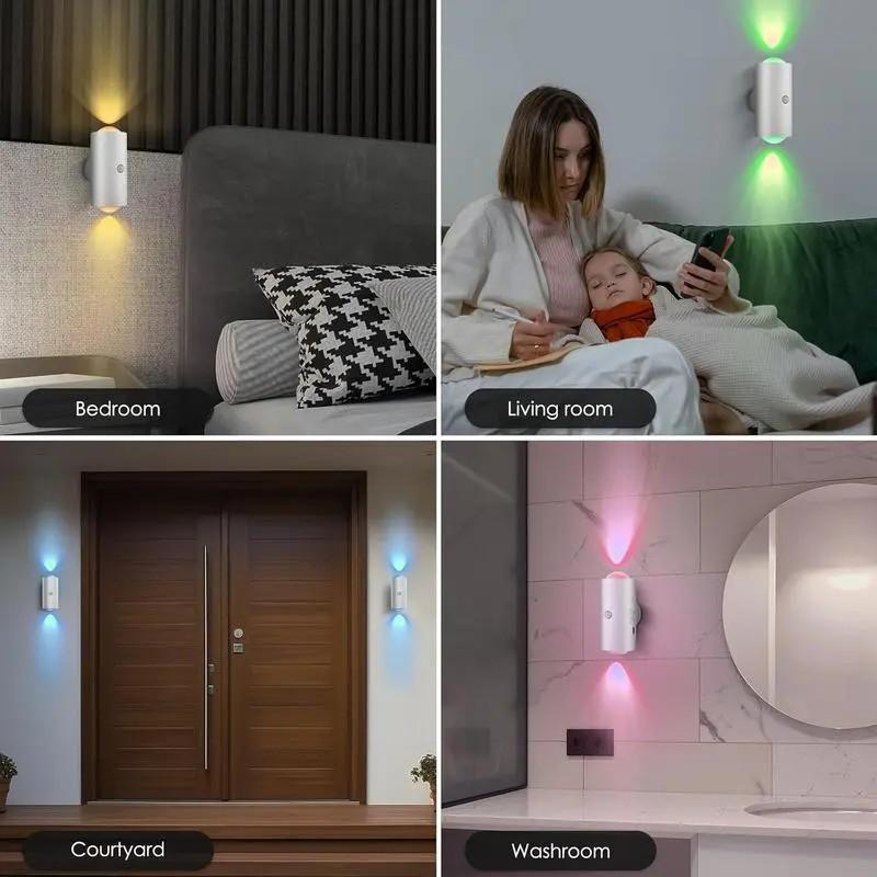 Motion Sensor Light Indoor Ultra-Long Battery Life Magnetic Stick-On 3 Brightness 7 Color Modes RGB Sunset Night Lamp Dimmable Wall Lamp for Bedroom Stairway Hallway Outdoor modern