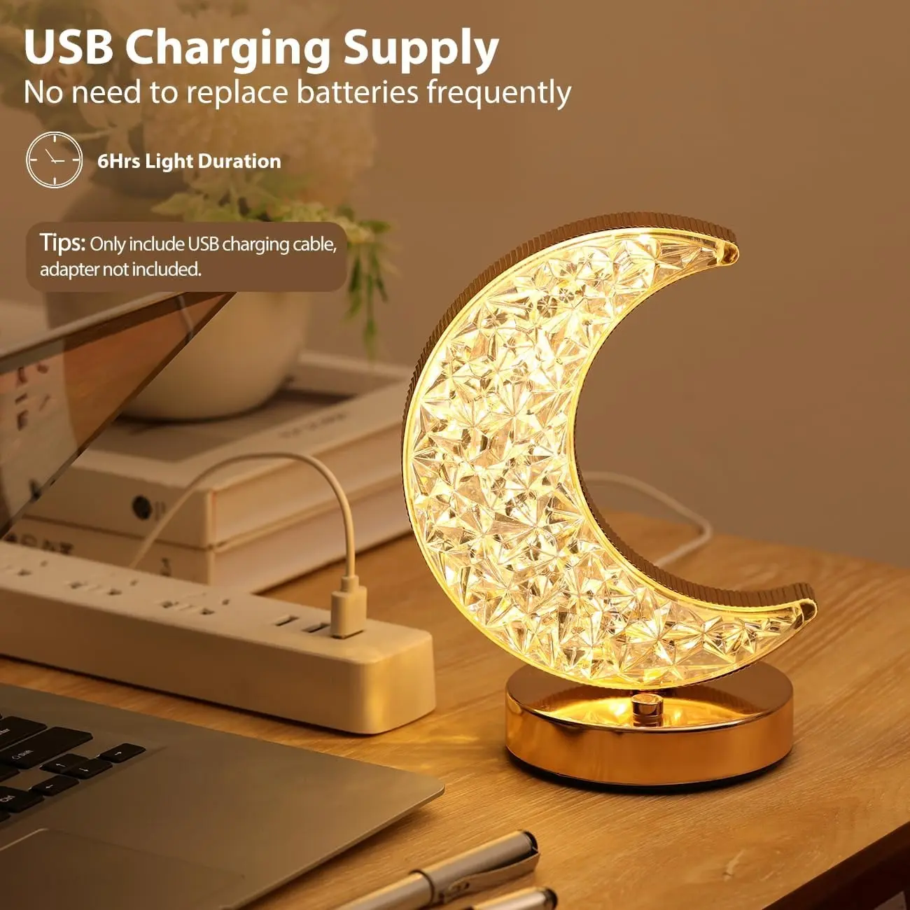 Rechargeable Moon Table Lamp, Touch Dimmable Light, Three Colors Available, Ideal for Bedside Tables & Home Decor Gift, Modern Night Lights, Moonlight Lamp