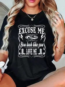 Excuse Me You Look Like You Love Me Retro Cowgirl T-Shirt- Graphic Tees Festival Outfits Outfits For Women, Shirt Tops For Summer, Top De Mujer Women Summer Clothes