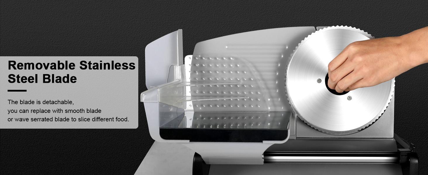 OSTBA Adjustable Electric Meat Slicer, 0-15mm Thickness, 7.5'' Removable Blade, Child Safety Lock, Easy to Clean, 200W with 2 Blades/ 150W / 200W