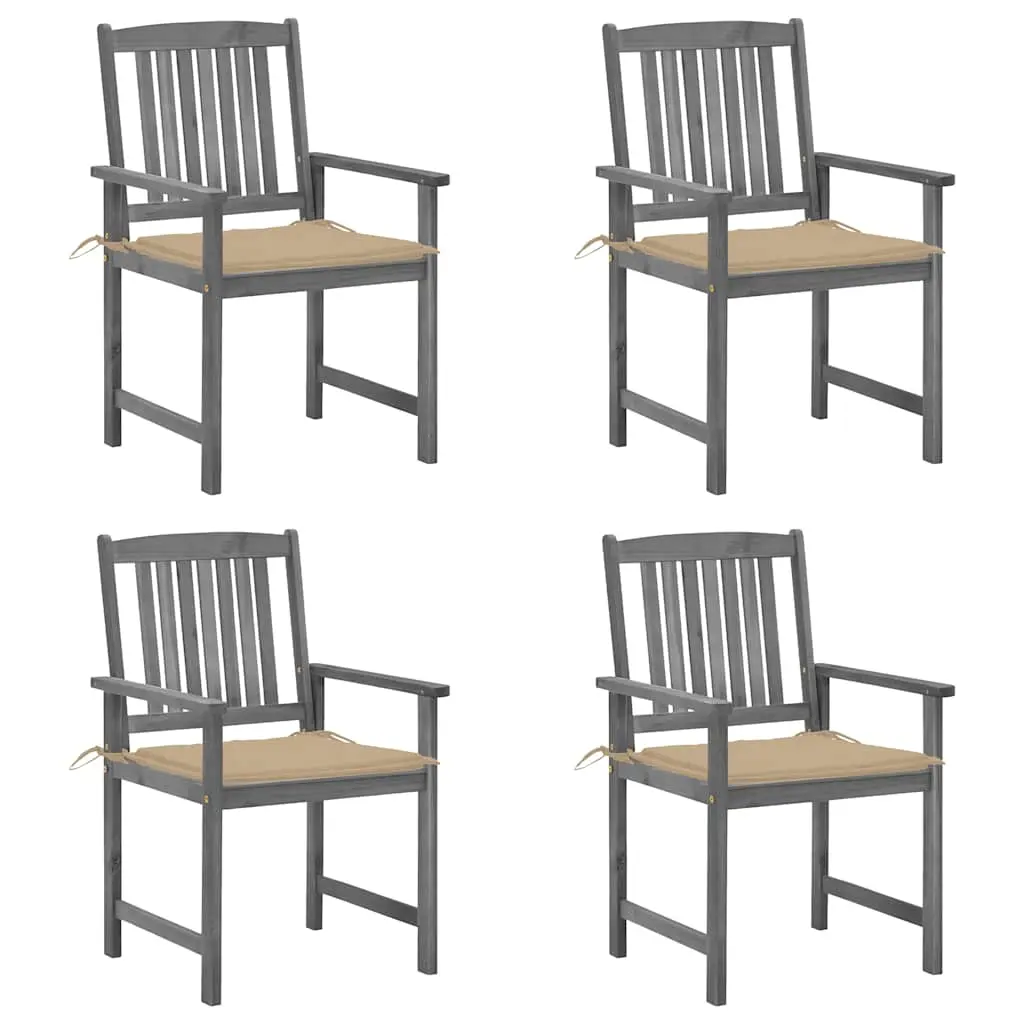 vidaXL Patio Chairs 4 Pcs, Patio Dining Chair with Cushions, Outdoor Chair for Deck Garden Lawn Balcony, Farmhouse Style, Gray Solid Wood Acacia 3061228
